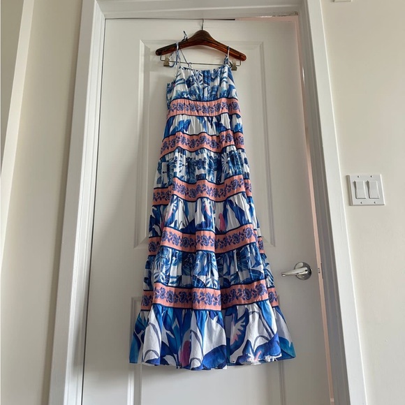 Farm Rio Off-White Blue Foliage Midi Dress - Picture 7 of 9